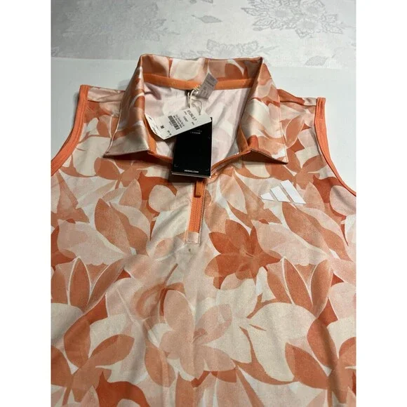 Adidas Floral Peachy Sleeveless Polo Shirt Sz M; Skort Sz S Golf Tennis Athletic